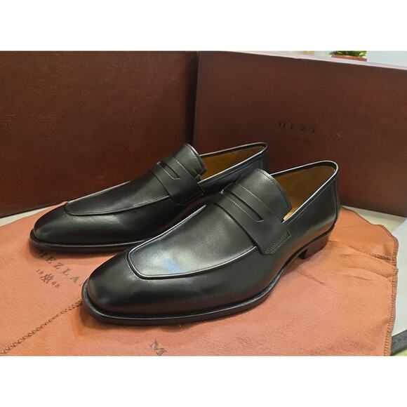 MEZLAN E20243 Penny Loafers Black Calf Leather shoes US 7.5EU 41 made Italy